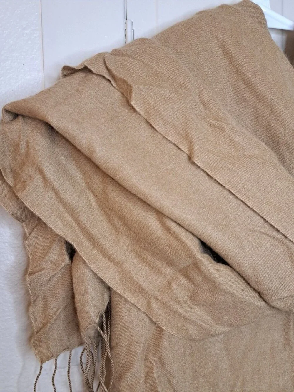 Tan Casual Cashmere And Silk Scarf With Fringe 72 X 27 Inch